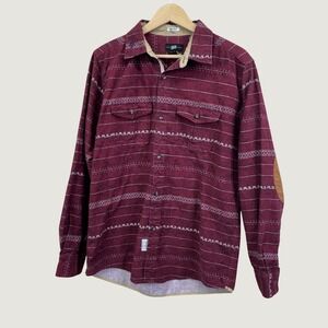 Rock Smith Button Down Shirt Mens M Burgundy Southwest Aztec Elbow Patches Indie